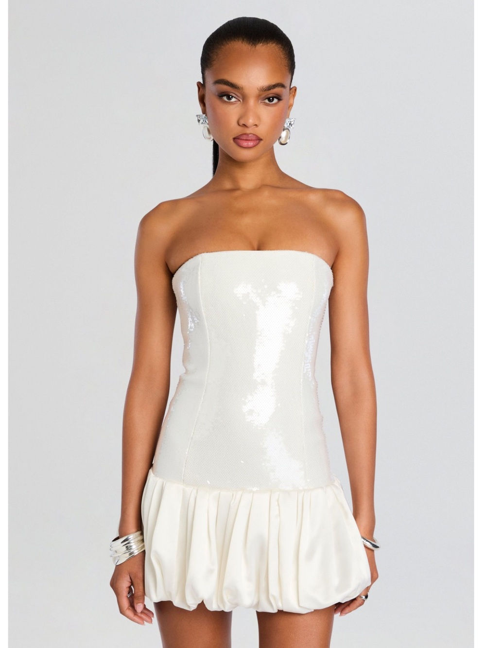 Retrofete White Anika Sequin Bubble Dress